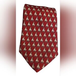 Vineyard Vines Red Silk Sailboat Tie Nautical Print 100% Silk 58x3.75"